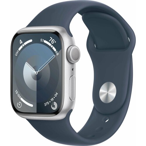 Apple Watch Series 9 45mm Silver Al Storm Blue (MR9ELL/А) M/L GPS умные часы smart watch 8 серия 45mm синий