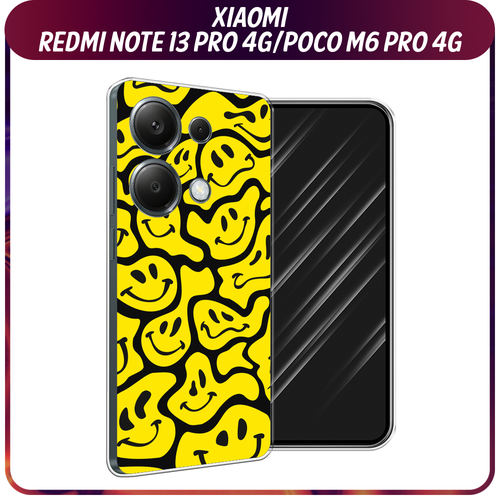 Силиконовый чехол на Xiaomi Redmi Note 13 Pro 4G/Poco M6 Pro 4G / Сяоми Редми Нот 13 Про 4G/Поко М6 Про 4G Расплывчатые смайлики желтые силиконовый чехол на xiaomi redmi note 13 pro 4g poco m6 pro 4g сяоми редми нот 13 про 4g поко м6 про 4g радужный кружевной узор прозрачный