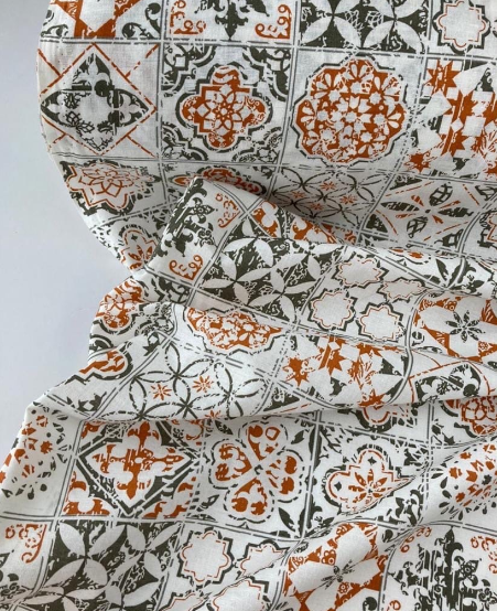 фото Ткань полульняная "Восточная керамика" 2 метра