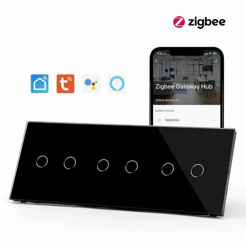 Умный сенсорный выключатель wi-fi Zigbee с Алисой 6 клавиш