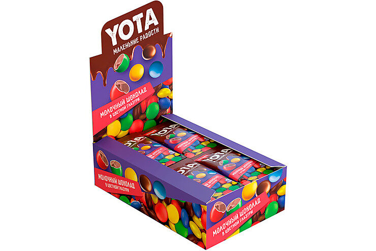 Yota, Драже молочный шоколад в цветной глазури, 20 штук по 40 грамм