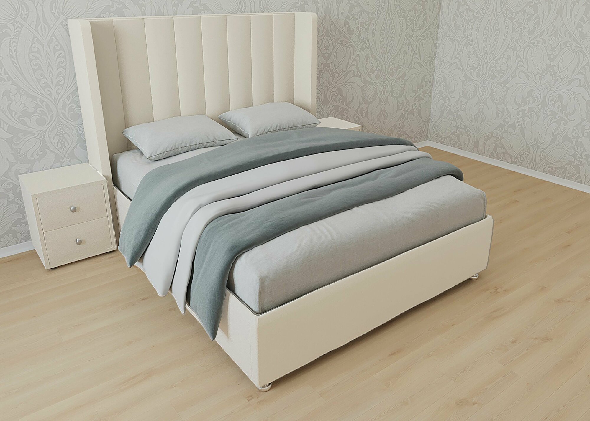 Односпальная кровать Женева 120x200 основание металлическое с ламелями велюр белый ножки 5 см