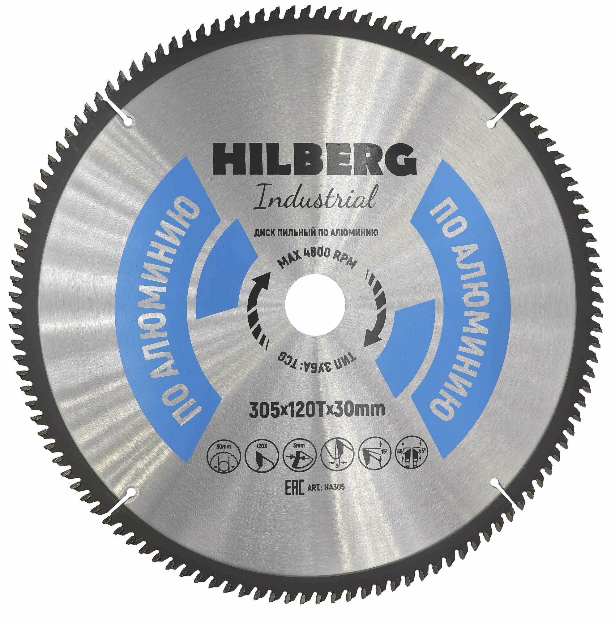 Диск пильный Hilberg Industrial Алюминий 305*30*120Т HA305 1шт
