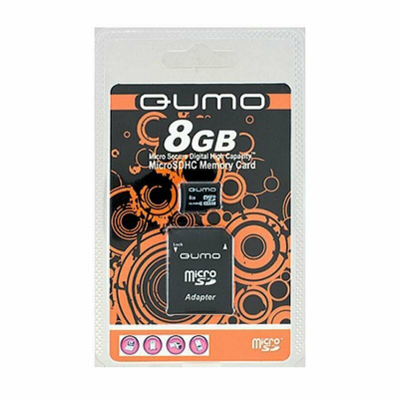 Карта памяти MicroSDHC 8 Gb CL6 Qumo в бистере с адаптером