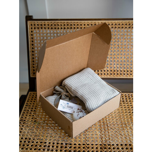 Полотенце банное льняное в Полоску. Комплект из двух полотенец 80х150 и 60х80 см. Подарочный набор.