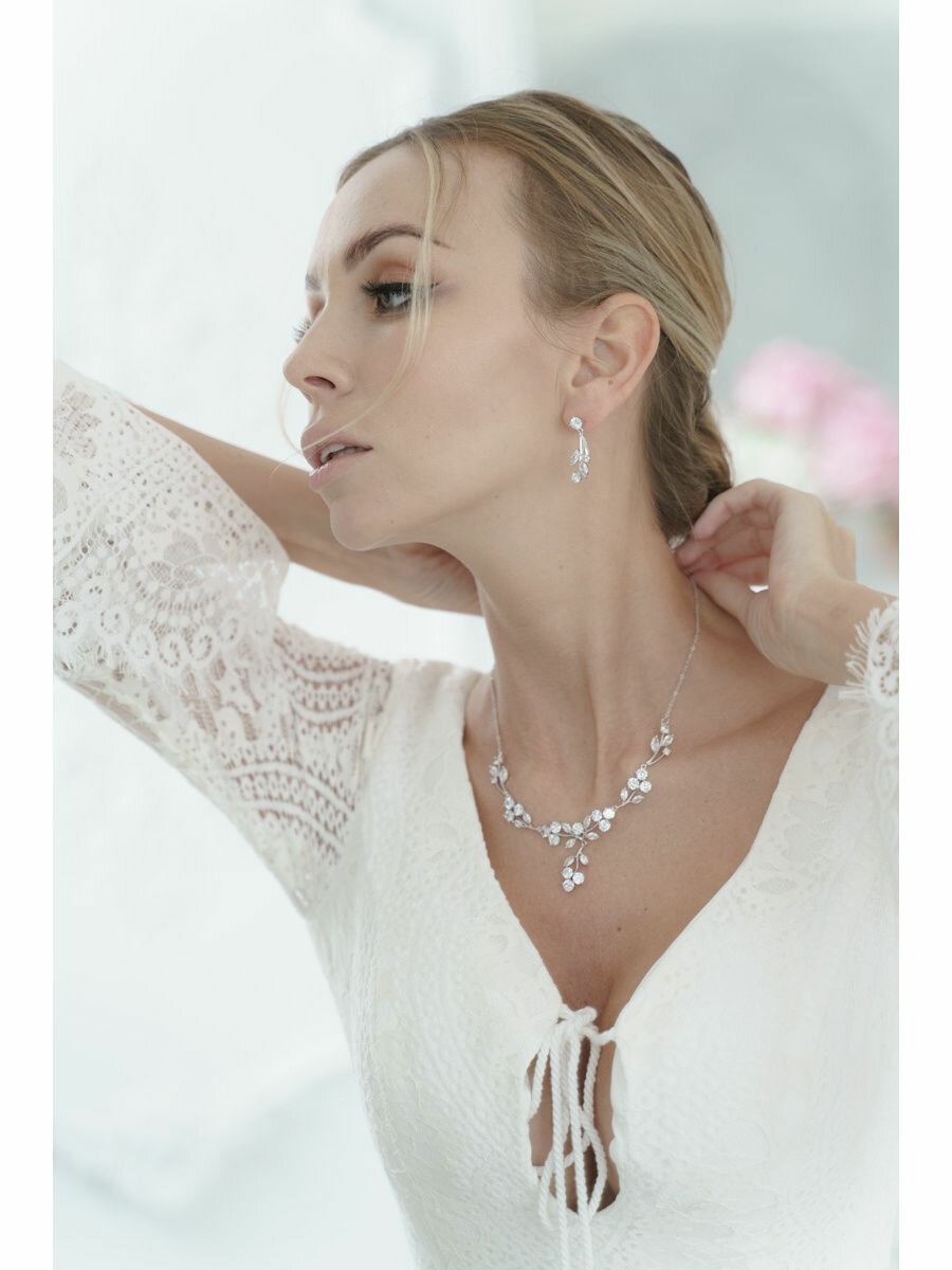 Комплект бижутерии Romantic Wedding, фианит, размер колье/цепочки 45 см, серебристый — фото 1