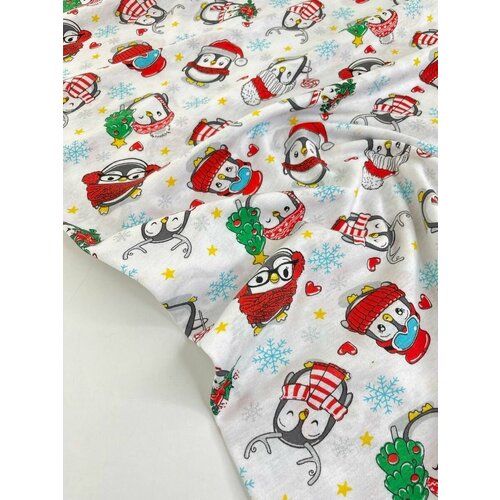 Ткань для шитья и рукоделия, Кулирка хб Пингвинчики, отрез 100х180см