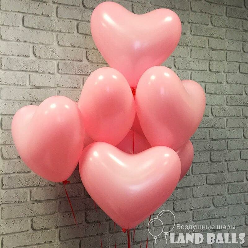 Воздушные шары с гелием/ Шары латексные сердца Нежно-Розовые 35 см/ 100 шт