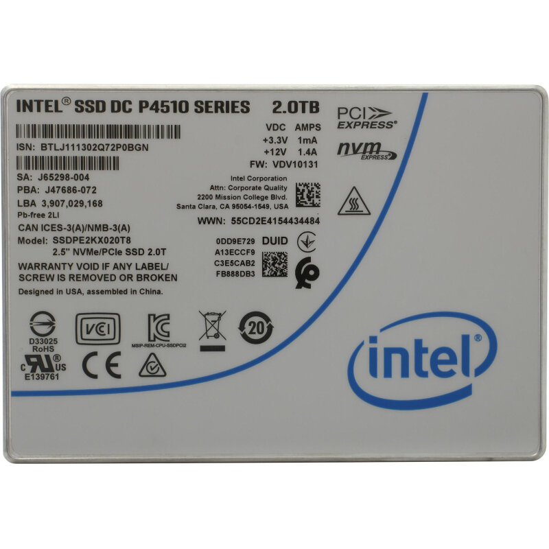 SSD накопитель INTEL DC P4510 SSDPE2KX020T801 2Тб, 2.5", PCI-E x4, NVMe, U.2 SFF-8639 [ssdpe2kx020t801 959393] - фото №19