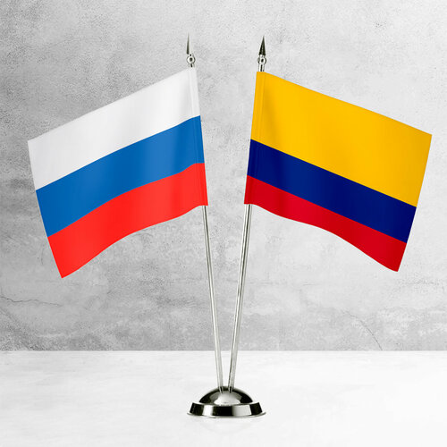 Настольные флаги России и Колумбии на пластиковой подставке под серебро
