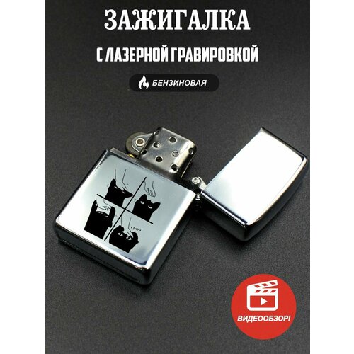 Подарочная бензиновая зажигалка, с гравировкой Pet me cat