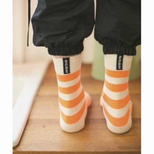 фото Носки ggrn, размер носки женские длинные, белые в полоску оранжевую, размер 35-39, (w-l-211-04)adults, b type, оранжевый