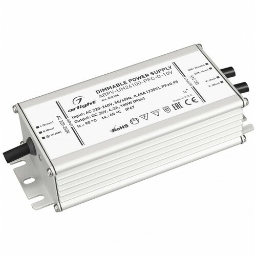 Arlight Блок питания ARPV-UH24100-PFC-0-10V (24V, 4.2A, 100W) (IP67 Металл, 7 лет) 030284