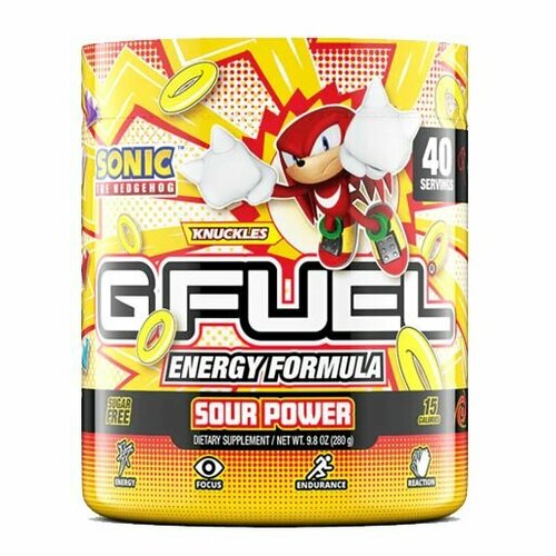 Сухой энергетик GFUEL Knuckles' Sour Power (Конфеты с кислой малиной), 40 порций, 280 г