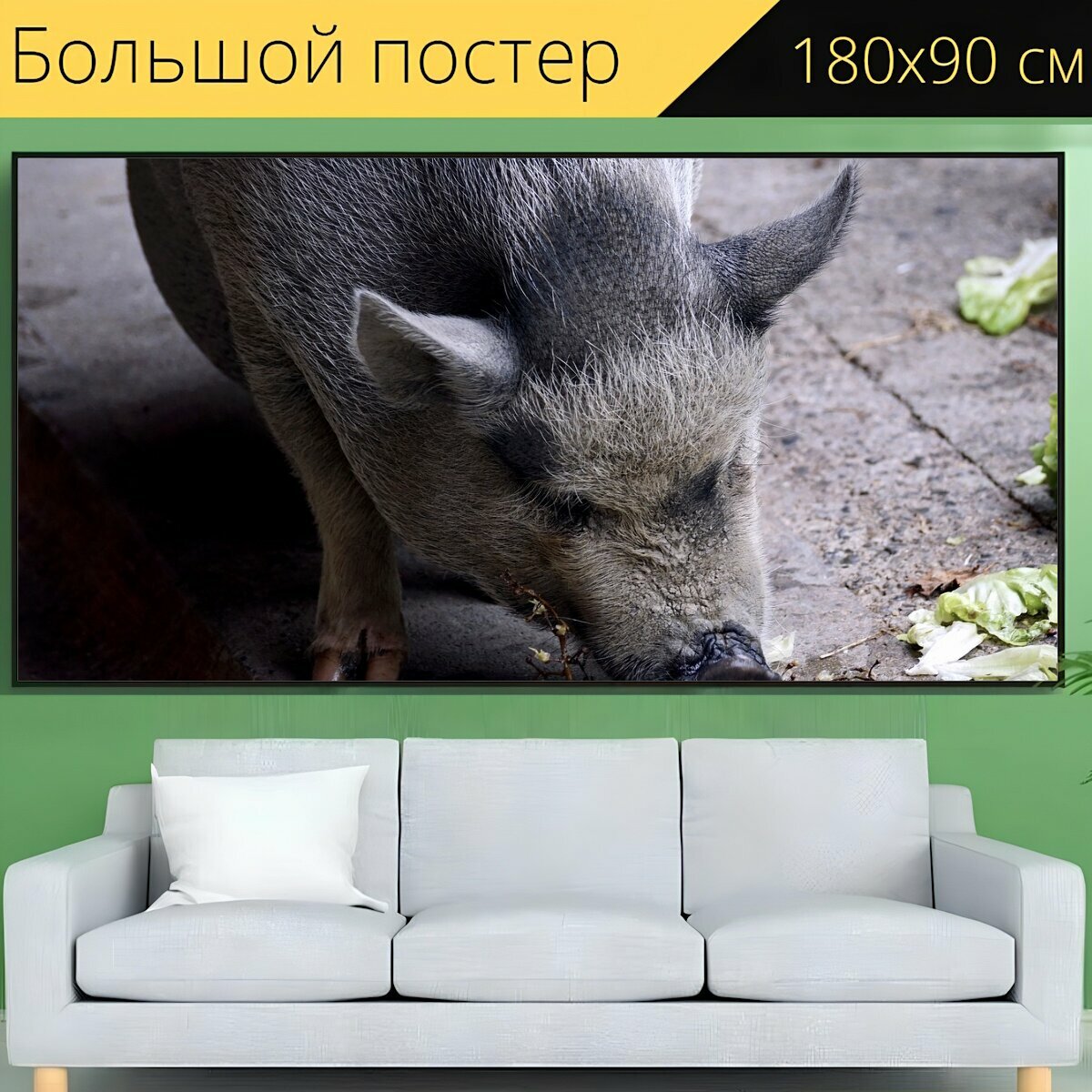 Большой постер "Пузатая свинья, свинья, домашняя свинья" 180 x 90 см. для интерьера