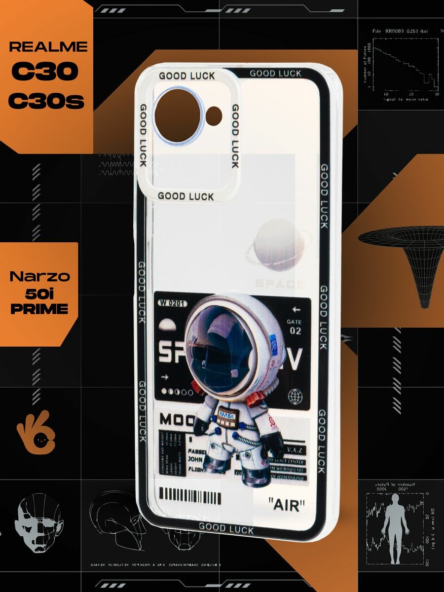 Чехол на Realme C30/C30S/Narzo 50i Prime с принтом, черный, прозрачный