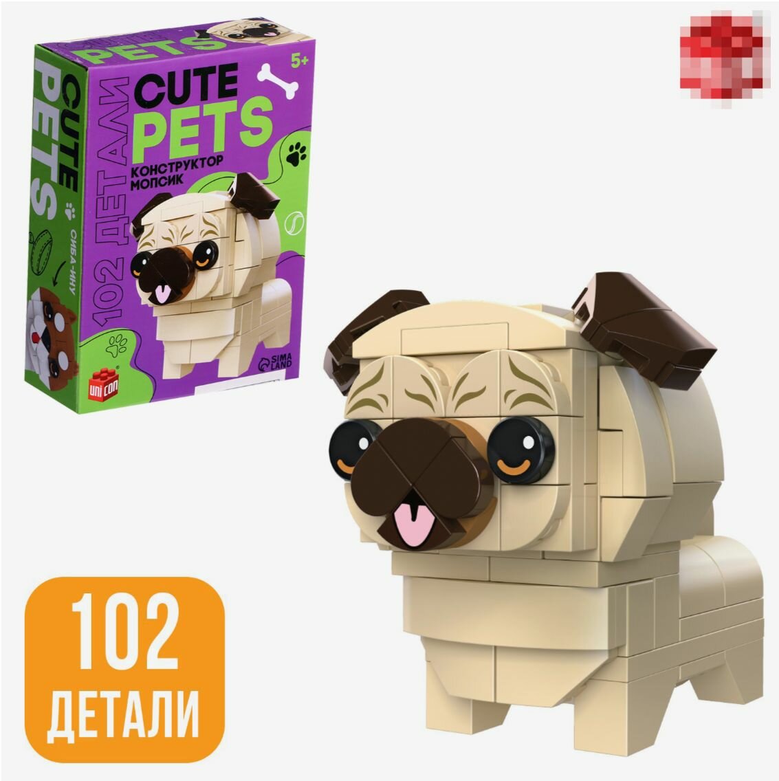 Конструктор Cute pets, Мопсик, 102 детали