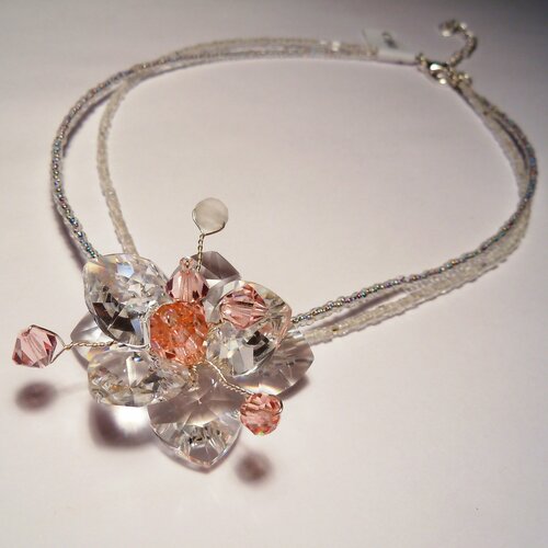 Чокер Свадебный чокер HEART(сердечки)/Чехия, кристаллы Preciosa, кристаллы Swarovski, бисер, длина 45 см, розовый, бесцветный