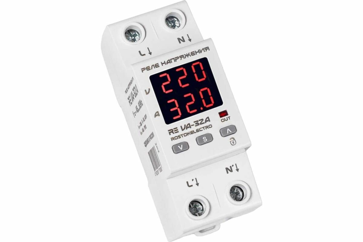 фото Реле напряжения с контролем тока RE 40 А (max 50A) 8 800 ВА RE VA-40A 46-275 RostokElectro