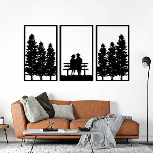 Декоративное металлическое панно, Сад любви, набор из 3 элементов декора (черный цвет)