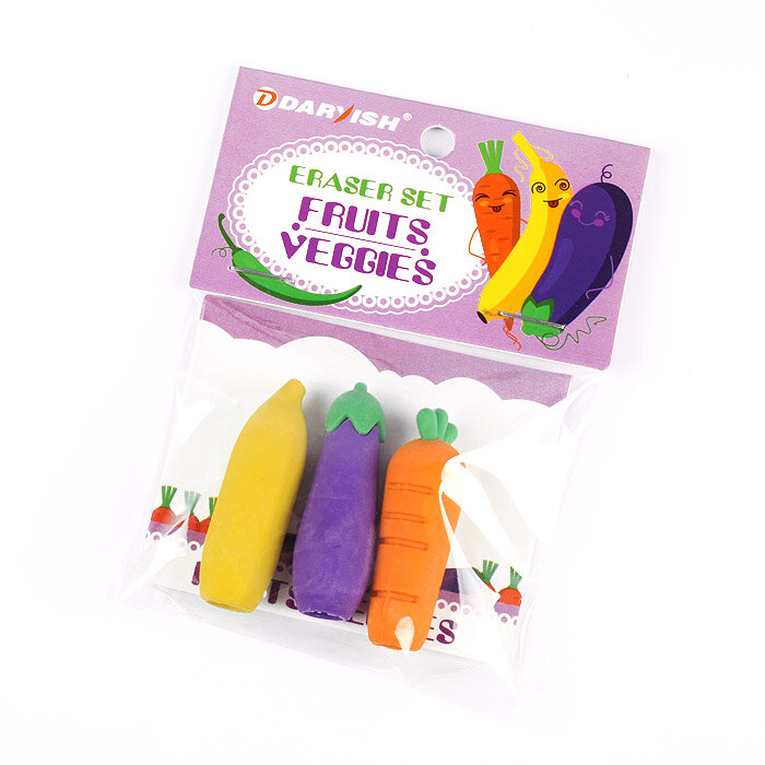 Ластики для школы "Овощи", для карандашей, фигурные, набор 3 шт — фото 1