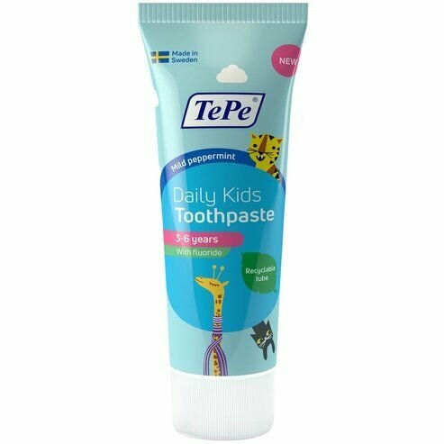 Детская зубная паста TePe Daily Kids от 3-6 лет (1000 ppm F) 75 мл