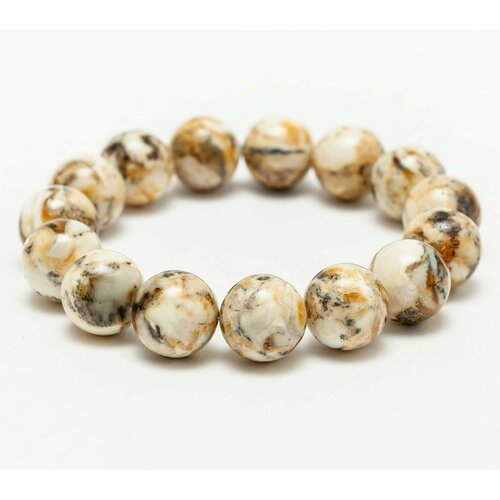 Браслет Балтийский Ювелир Браслет из белого пейзажного янтаря, диаметр 12 мм, янтарь, размер 20 см, белый