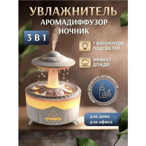 Ночник аромадиффузор увлажнитель воздуха Гриб с эффектом дождя и пультом.
