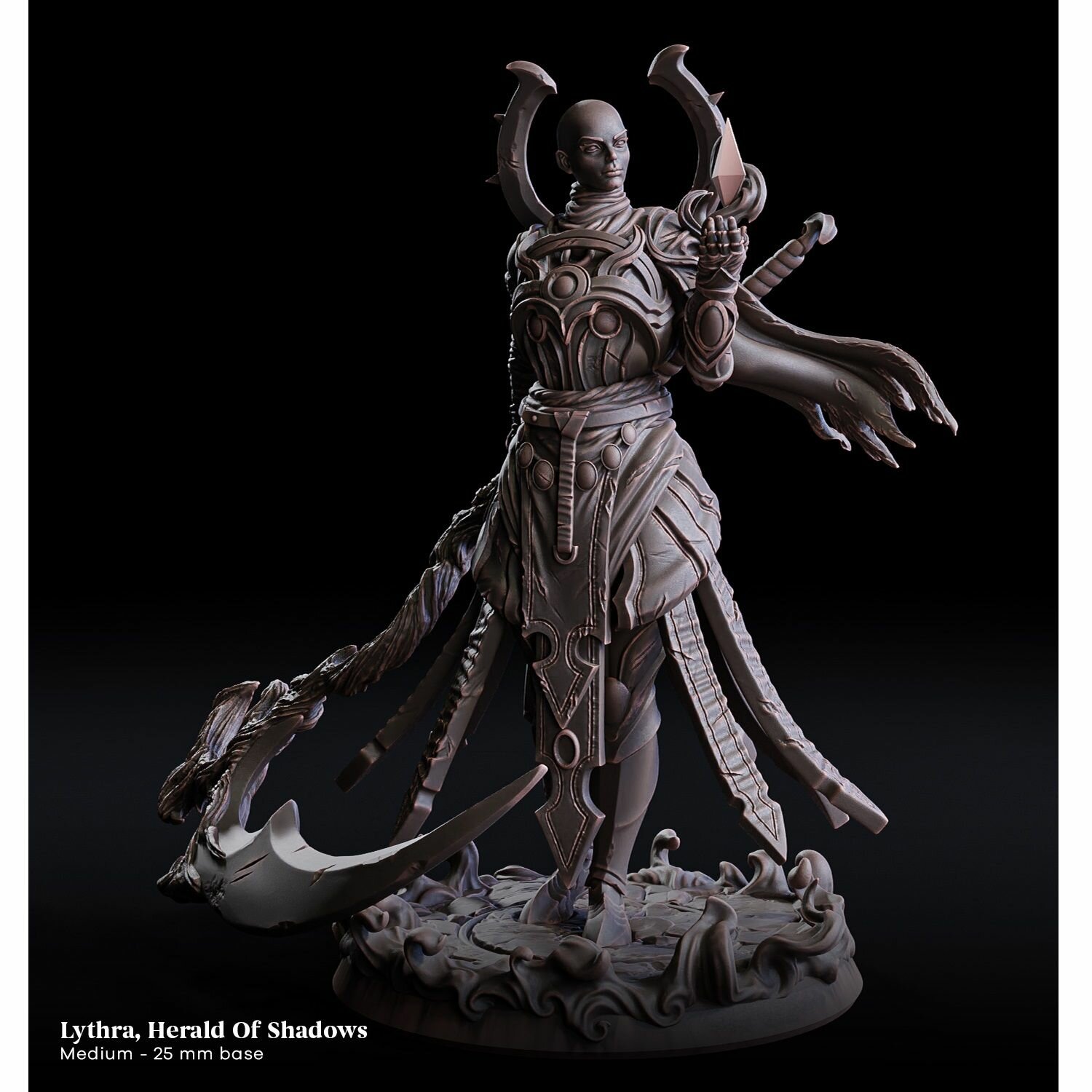 Fantasy миниатюра Воительница маг (рыцарь с косой) игровая фигурка для раскрашивания (масштаб 32мм) база 25мм