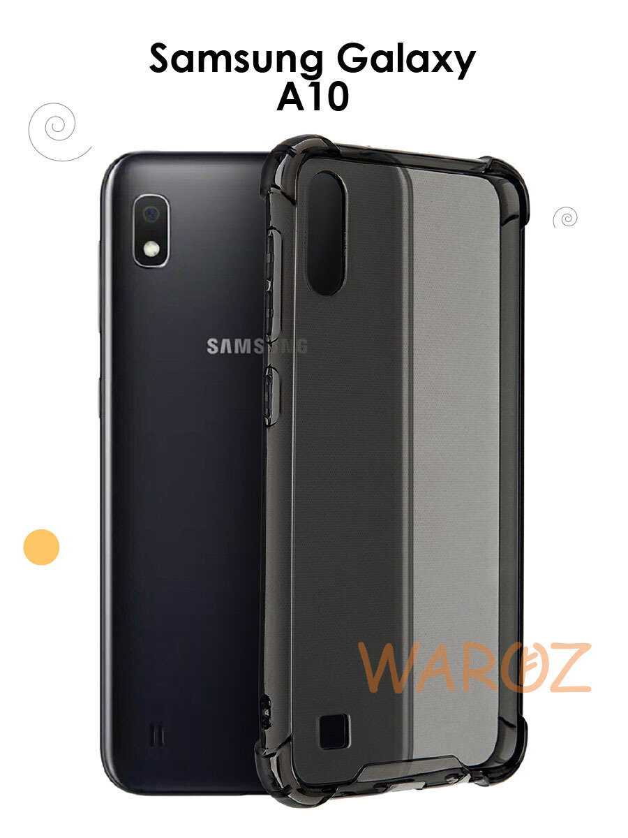 Чехол силиконовый на телефон Samsung Galaxy A10, A10S, M10 противоударный с защитой камеры, бампер с усиленными углами для смартфона Самсунг Галакси А10, А10С, М10 прозрачный серый