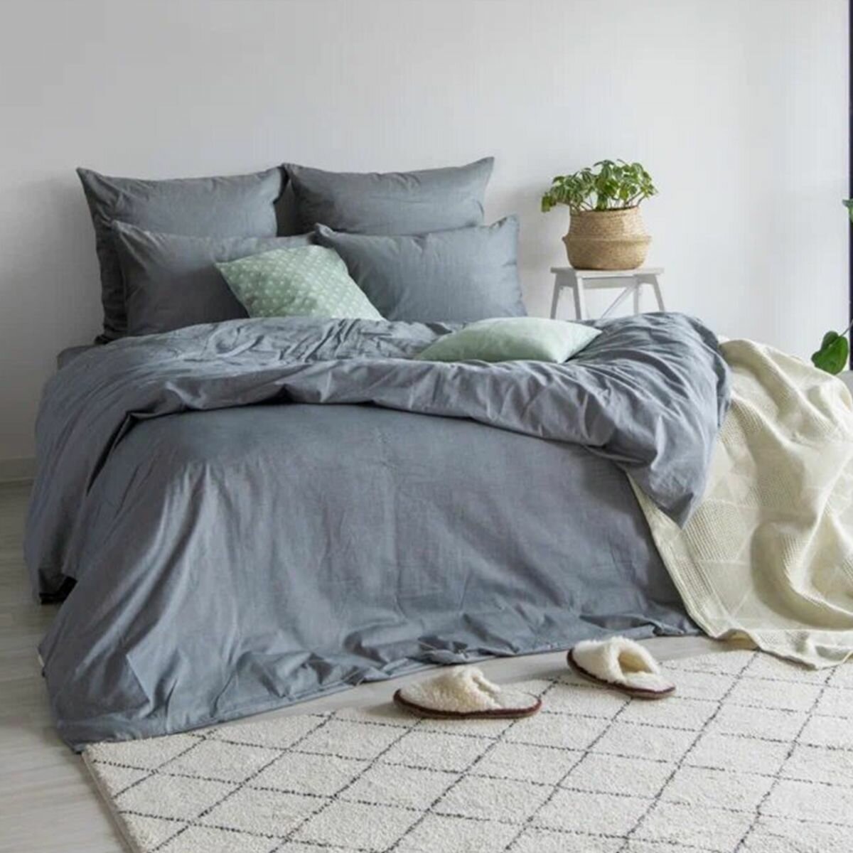 Комплект постельного белья CozyLike 2 спальное с Евро простыней, 50х70, сатин, серый