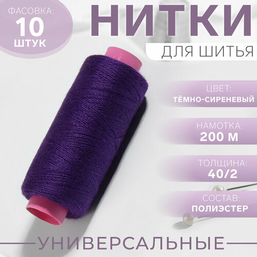 Нитки 40/2, 200 м, цвет тёмно-фиолетовый №198 нитки 40 2 200 м цвет тёмно фиолетовый 198 10 штук