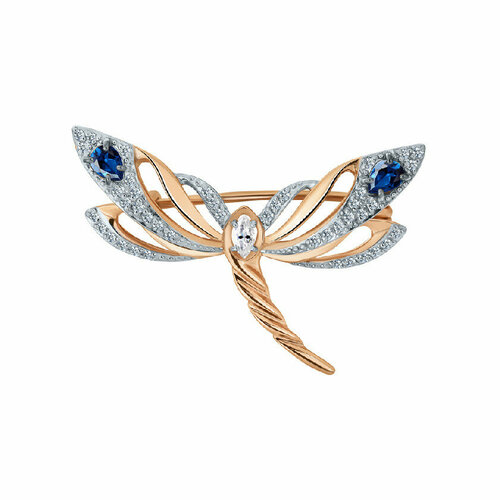 Брошь АЛЕКСАНДРА, красное золото, 585 проба, фианит