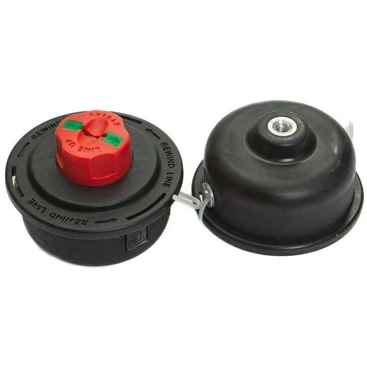 фото Триммерная головка (барабан для лески триммера) малый, резьба левого вращения, гайка М6х1.25 правая, заправка лески без разбора