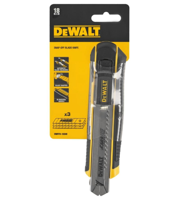 Нож с сегментированным лезвием DEWALT DWHT0-10249 18 мм.