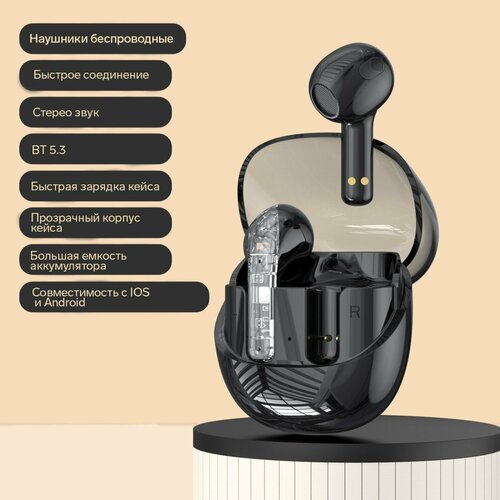 Наушники беспроводные R20 TWS вкладыши BT 53 30200 мАч шумоподавление чёрные 1шт 1561₽