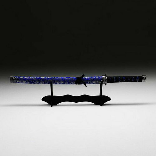 катана в ножнах меч деревянный игрушечное оружие Сувенирное оружие Катана на подставке, синие ножны с цветочным узором, 70 см