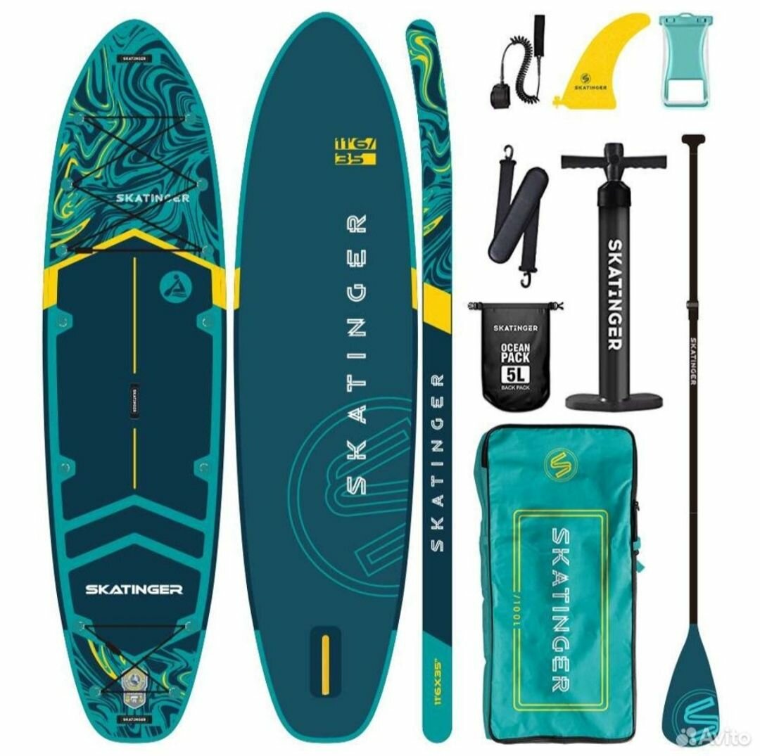 Надувная Сап-доска SKATINGER Serial Green (SUP board) двухслойная 350*89*15см