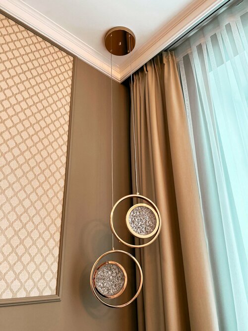 Подвесной светильник Sofitroom Moon двойной/ LED светильник потолочный / 2 плафона стекло, корпус металл цвет золотой / люстра светодиодная