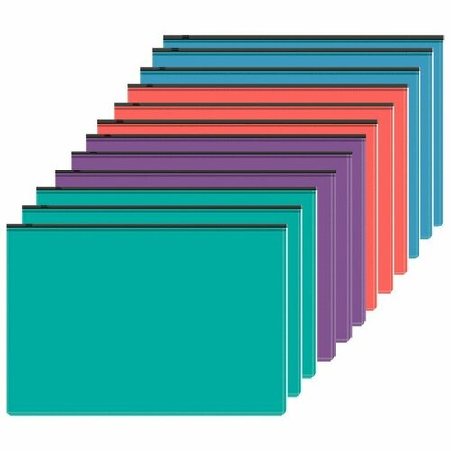 Набор папок-конвертов на ZIP-молнии A4 150 мкм Calligrata Pastel полупрозрачные 12 штук микс 758₽