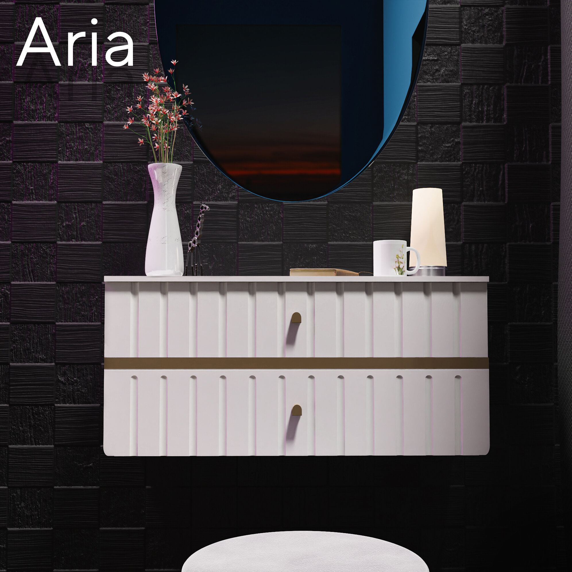 Тумба прикроватная подвесная / Туалетный столик / "Aria" белая лофт с 2-мя ящиками для хранения, 31x60x35 см