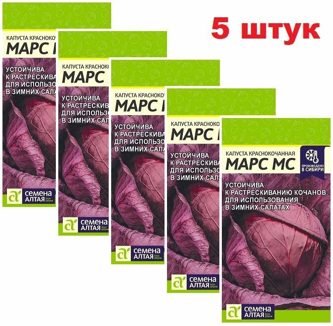 Семена Капусты (5 упаковок) Капуста Краснокочанная Марс МС семена Алтая на рассаду выращивание в домашних условиях Ф1 в открытый грунт 2024 год