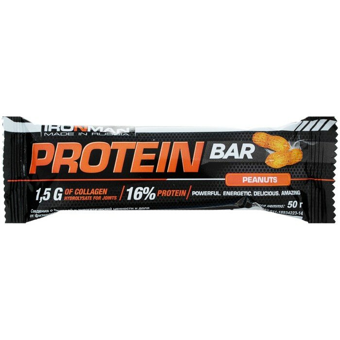 Россия "IRONMAN" Батончик "Protein Bar" с коллагеном, 50 г (Орех / тёмная глазурь)