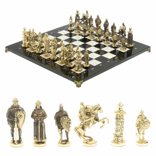 Шахматы Богатыри из бронзы и мрамора доска 44х44 см 127558 шахматы из бронзы идолы доска 44х44 см змеевик лемезит 124906