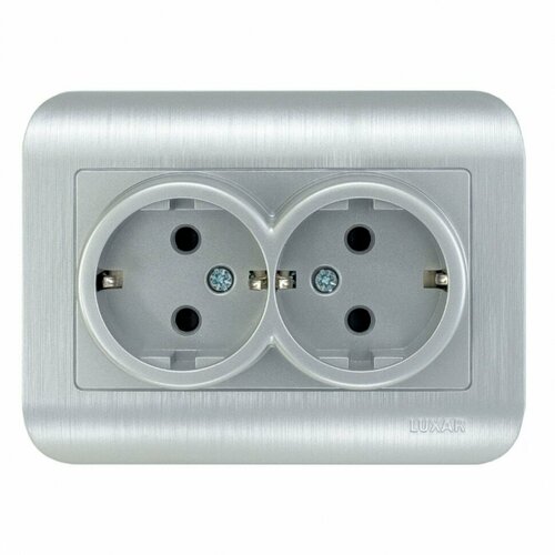 Розетка LUXAR Deco с/у 2-мест. с/з серебро 16А