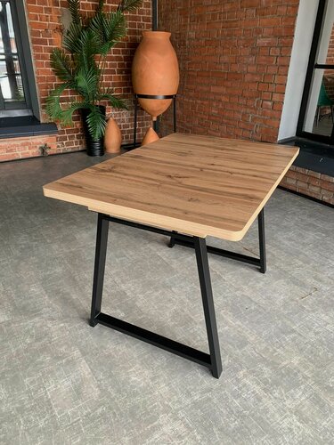 Изображение товара Стол кухонный Орфей 8 раздвижной обеденный 105/142*75 высота 80 см лдсп Дуб Вотан опоры лофт металл аккуратный