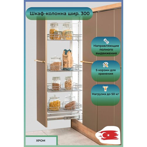 M2024 Шкаф-колонна Oskar 5-и ярусная шир 300 1400-1550х230х510 хром 050337 20096₽