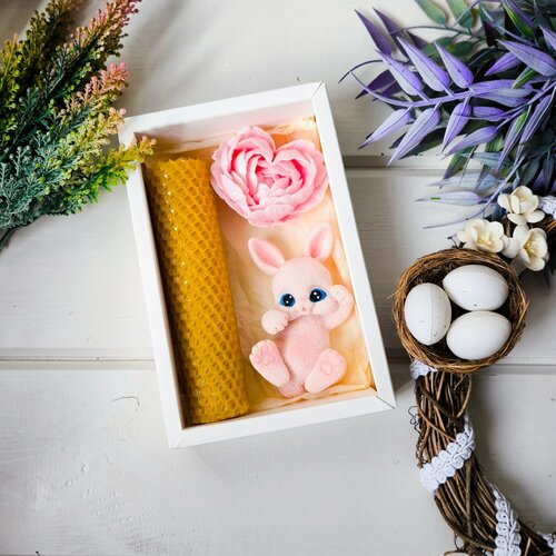 Подарочный набор мыло и свечи/ зайка, свеча, цветок