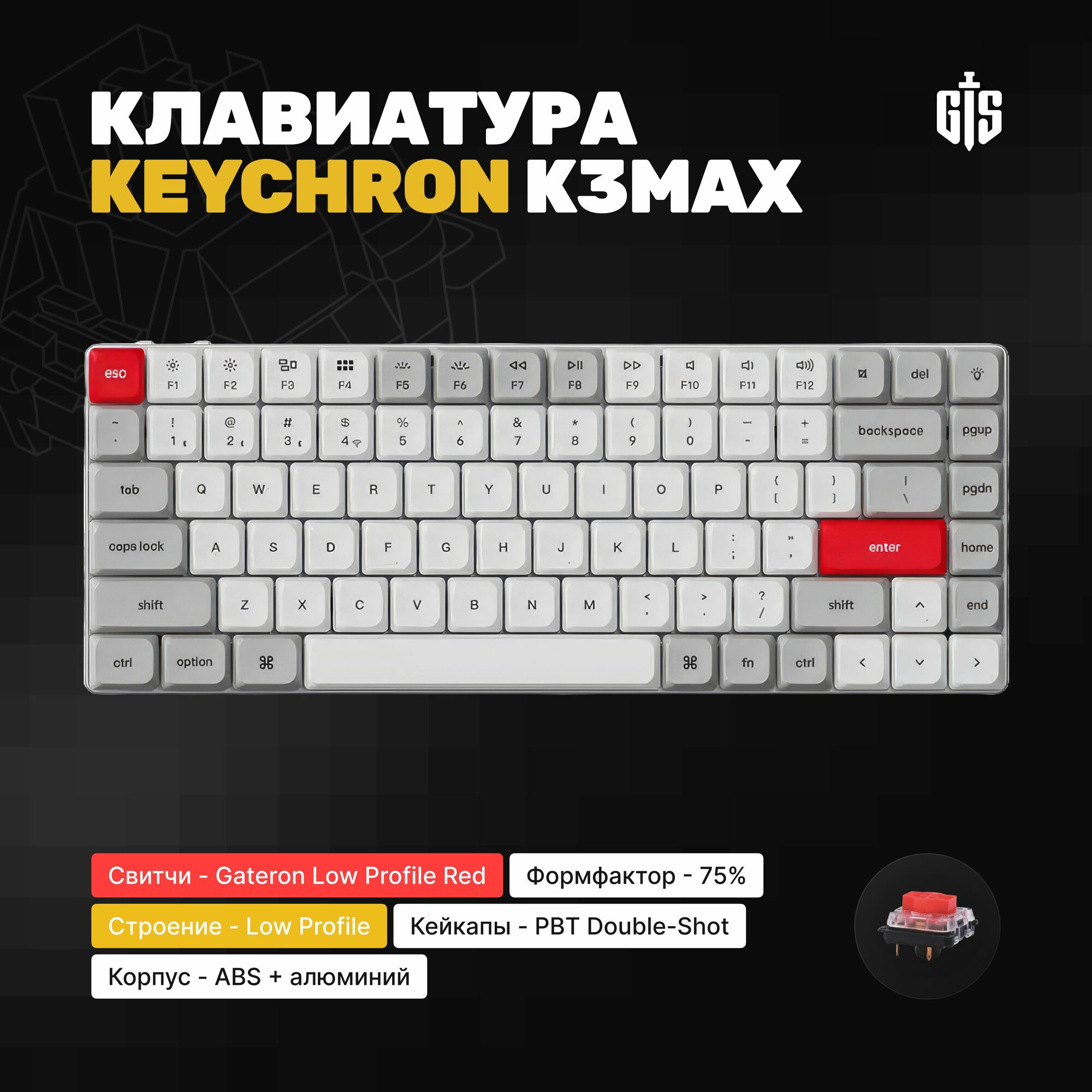 Клавиатура игровая механическая Keychron K3Max (White), белая, линейные, Gateron, 3MOD, QMK VIA, low profile, 75%, PBT кейкапы