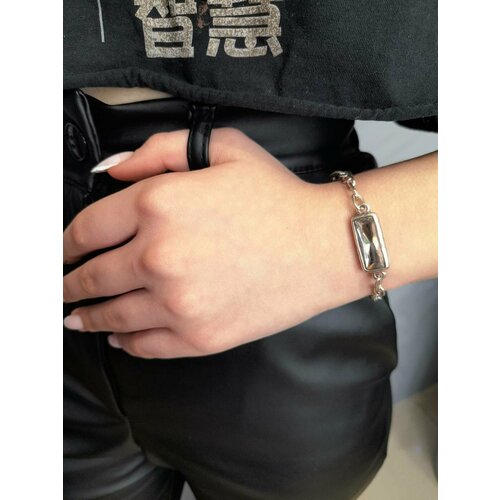 Браслет-цепочка, стекло, размер 23 см, размер one size, серебристый